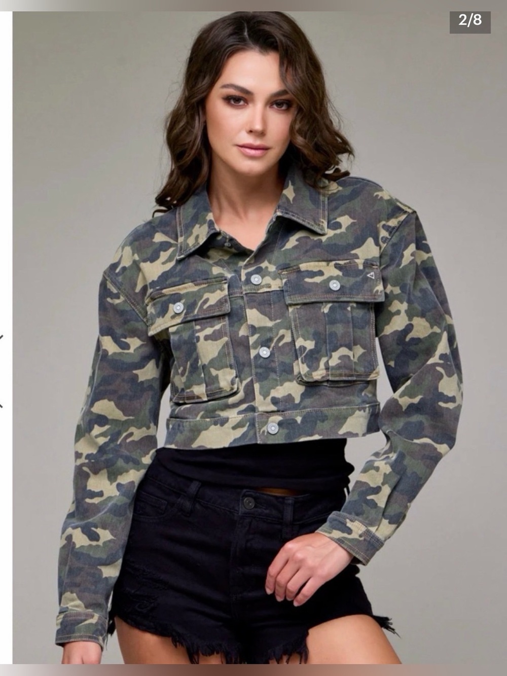 Hidden Jeans Rebel Camo Denim Cropped Cargo Jacket Size Medium